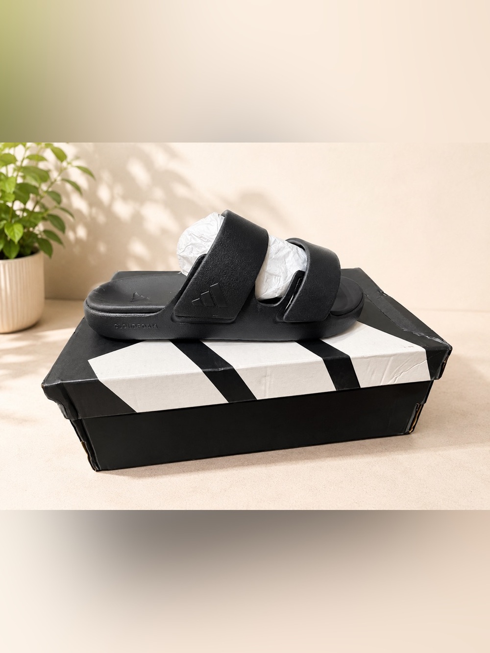 adidas Black Double-Strap Unisex Slide Sandals
